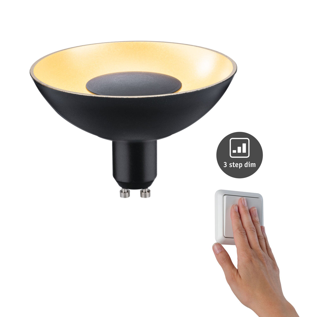 LED Reflektor 3-Step-Dim GU10 230V 170lm 4,9W 1900K dimmbar Schwarz/Gold