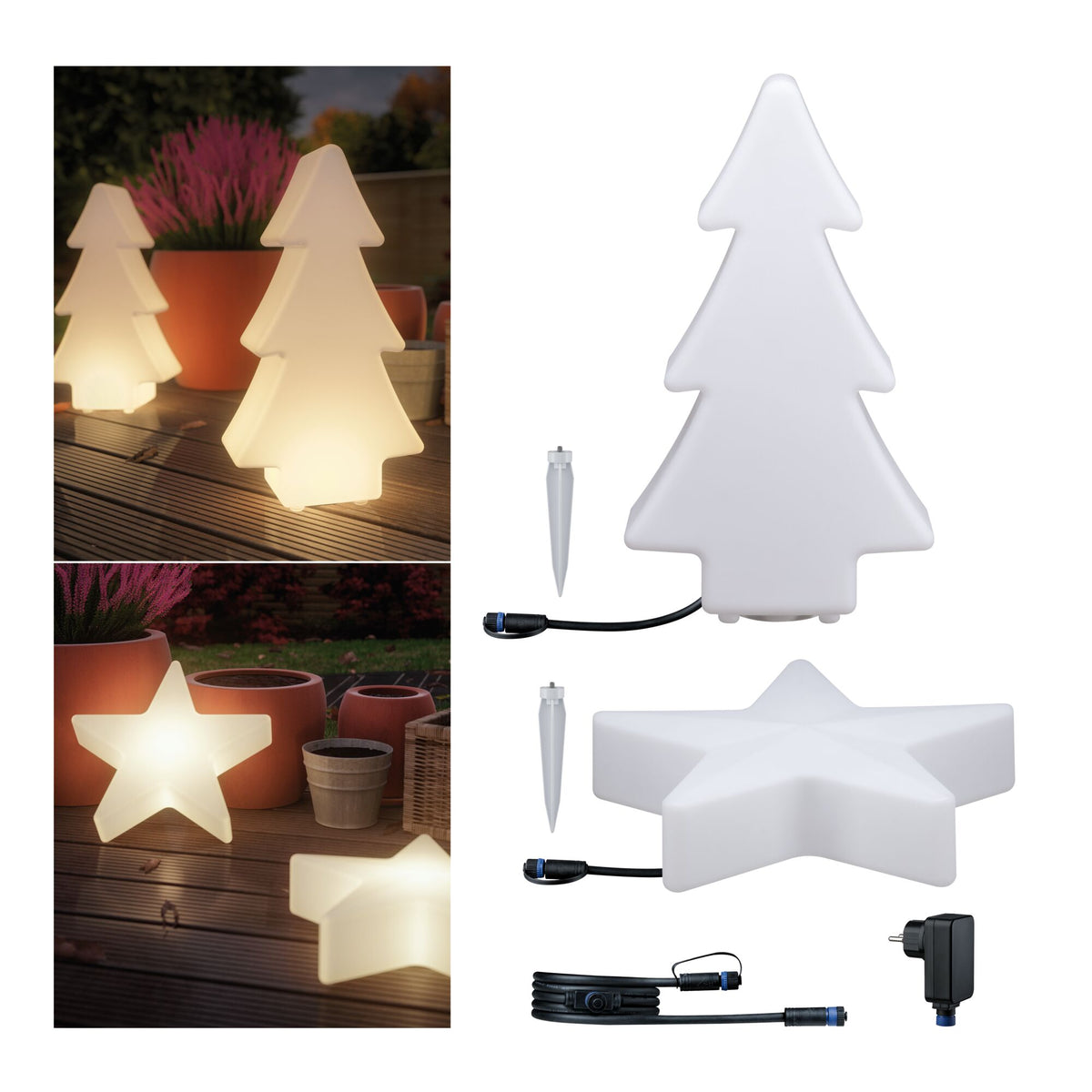 Plug & Shine Set LED Lichtobjekt Tree + Star IP67 3000K 2,8W Weiss