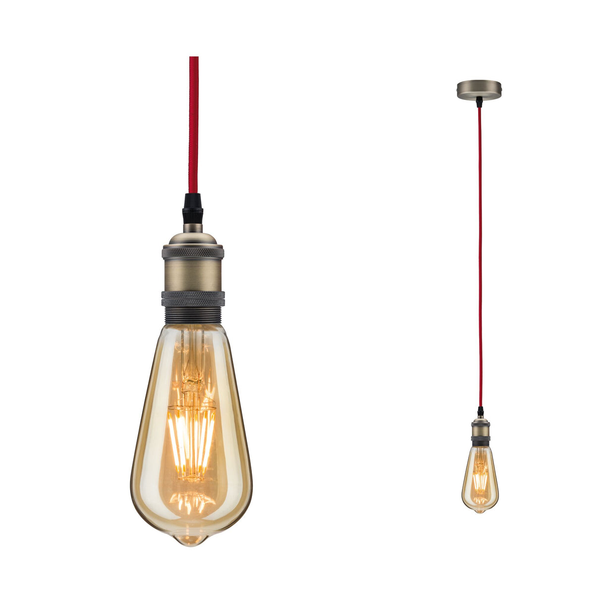 Neordic Pendelleuchte Eldar E27 max. 60W Rot/Nickel gebuerstet dimmbar Metall