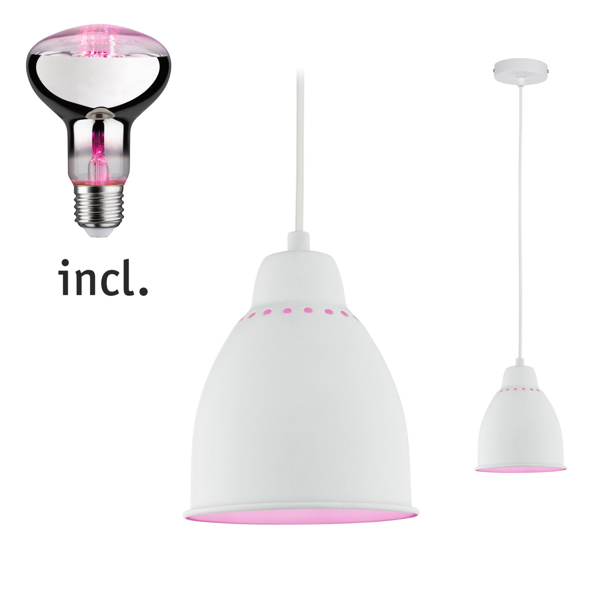 Neordic Set Pendelleuchte Hilla + LED Reflektor E27 Weiss dimmbar Metall / 230V 200lm 6,5W 1300K