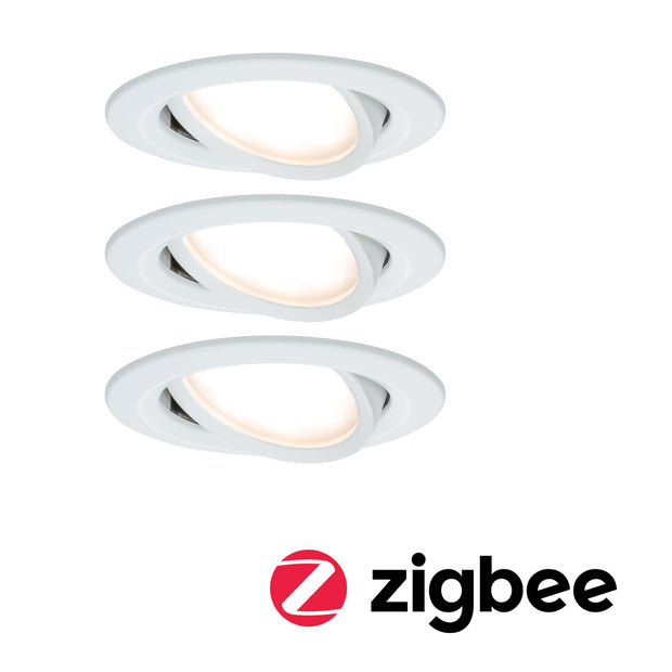 Smart Home Zigbee Set Einbauleuchte Nova Coin + Zigbee Cephei schwenkbar rund 84mm 50 Grad Coin 3x6W 3x470lm 230V 2700K Weiss matt