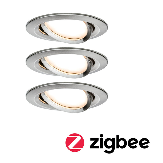 Smart Home Zigbee Set Einbauleuchte Nova Coin + Cephei schwenkbar rund 84mm 50 Grad Coin 3x6W 3x470lm 230V 2700K Eisen gebuerstet