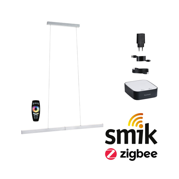 Preisattraktives Starterset Zigbee 3.0 Smart Home smik Gateway mit Fernbedienung + LED Pendelleuchte Aptare 2700K 1200lm 18W Weiss/Anthrazit dimmbar