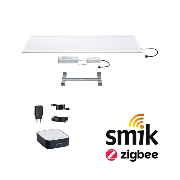 Preisattraktives Starterset Zigbee 3.0 Smart Home smik Gateway + LED Panel Amaris 72x84mm 35W 2500lm RGBW+ Weiss/Anthrazit dimmbar
