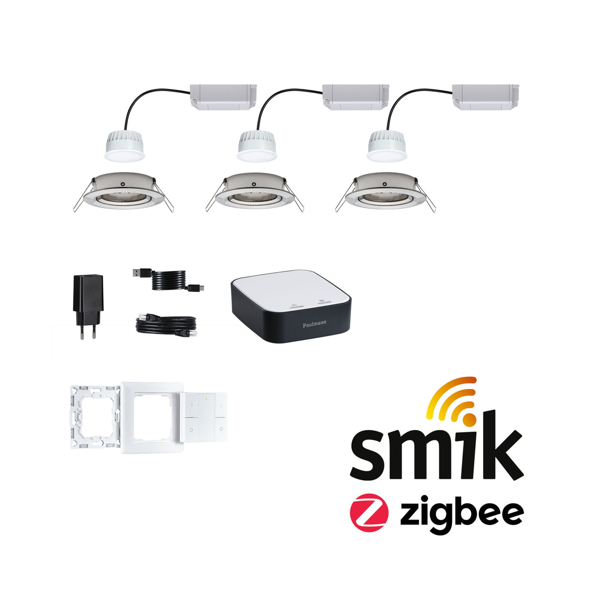 Preisattraktives Starterset Smart Home smik Gateway mit Wandtaster + LED Einbauleuchte Nova Plus Coin Basisset schwenkbar Tunable White