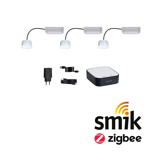 Preisattraktives Starterset Smart Home smik Gateway + 3x LED Modul Einbauleuchte RGBW