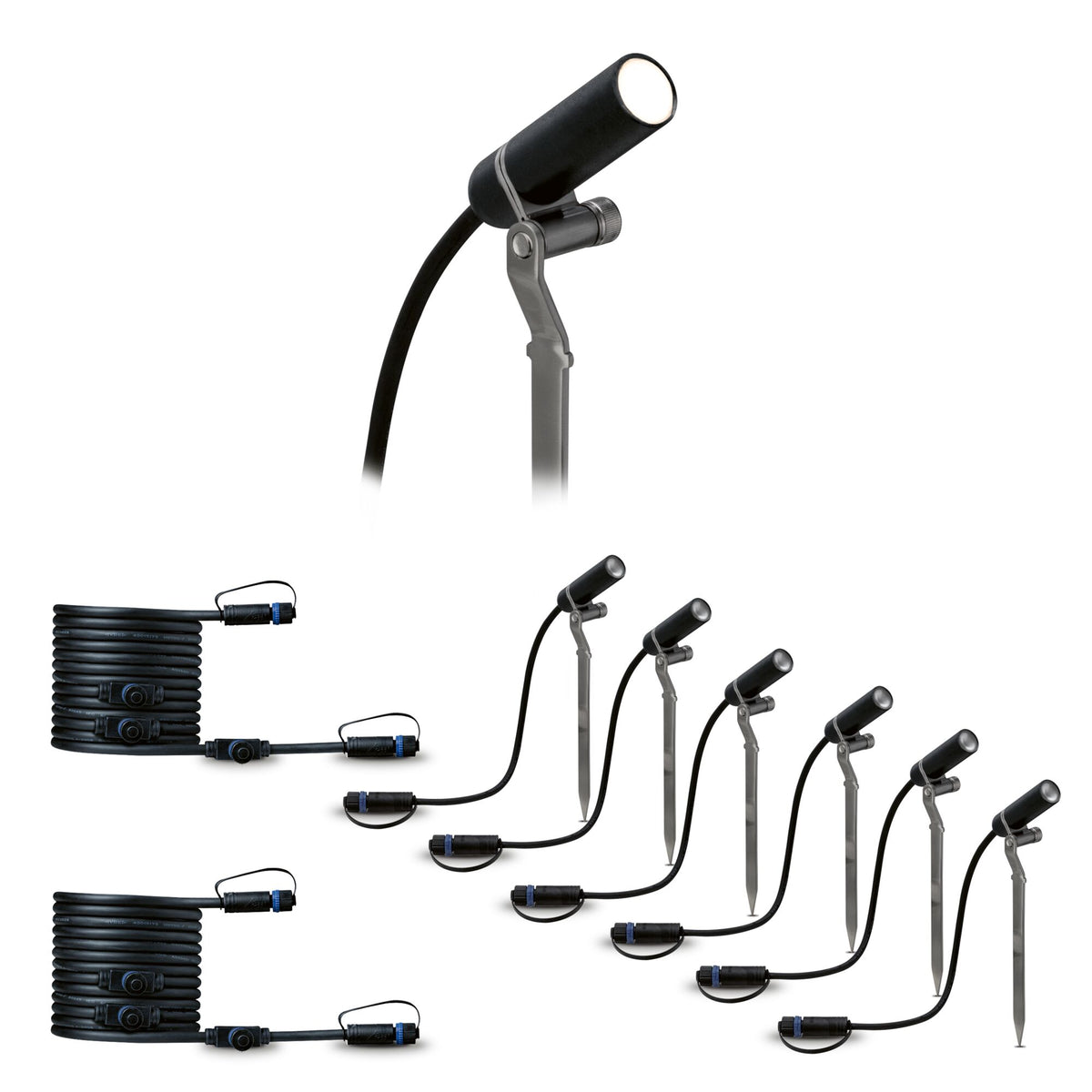 Set Plug & Shine LED Gartenstrahler Plantini 6er-Set IP65 rund 21mm 3000K 6x1,4W 6x90lm 230/24V 45 Grad Anthrazit Aluminium