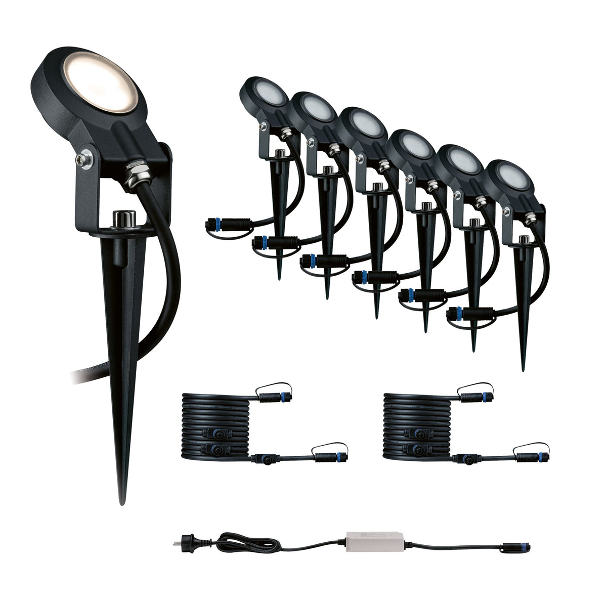 Set Plug & Shine LED Gartenstrahler Sting 6er-Set IP67 rund 52mm 3000K 6x6,4W 6x270lm 230/24V Anthrazit Aluminium