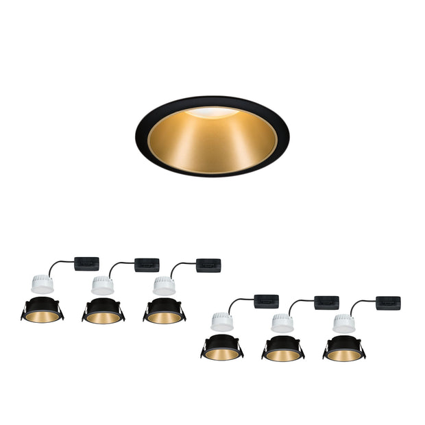 LED Einbauleuchte 3-Step-Dim Cole Coin 6er-Set IP44 rund 88mm Coin 6x6W 6x470lm 230V dimmbar 2700K Schwarz/Gold matt