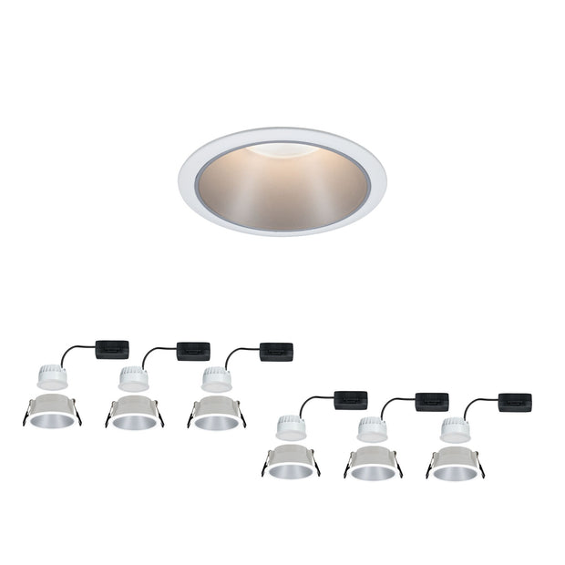 LED Einbauleuchte 3-Step-Dim Cole Coin 6er-Set IP44 rund 88mm Coin 6x6W 6x470lm 230V dimmbar 2700K Weiss/Silber matt