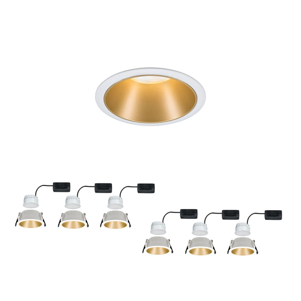 LED Einbauleuchte 3-Step-Dim Cole Coin 6er-Set IP44 rund 88mm Coin 6x6W 6x460lm 230V dimmbar 2700K Weiss/Gold matt