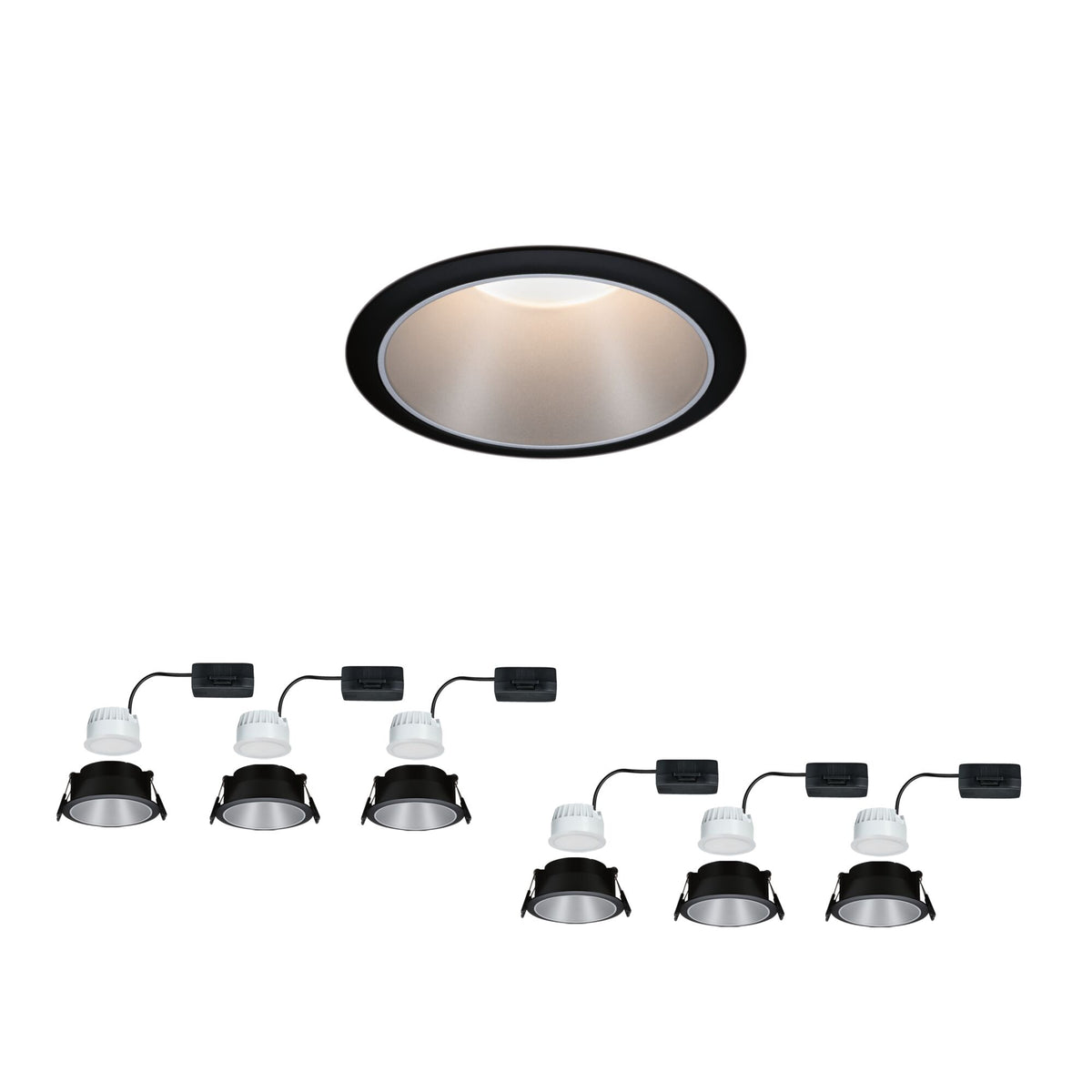LED Einbauleuchte 3-Step-Dim Cole Coin 6er-Set IP44 rund 88mm Coin 6x6W 6x470lm 230V dimmbar 2700K Schwarz/Silber matt