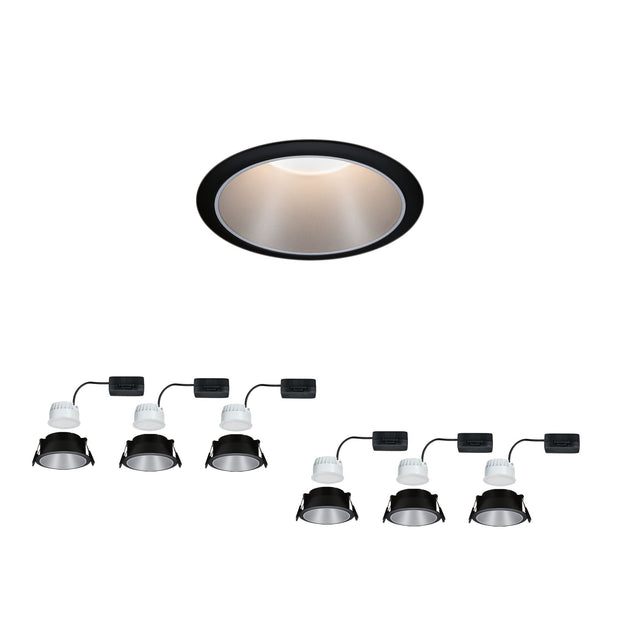 LED Einbauleuchte 3-Step-Dim Cole Coin 6er-Set IP44 rund 88mm Coin 6x6W 6x470lm 230V dimmbar 2700K Schwarz/Silber matt