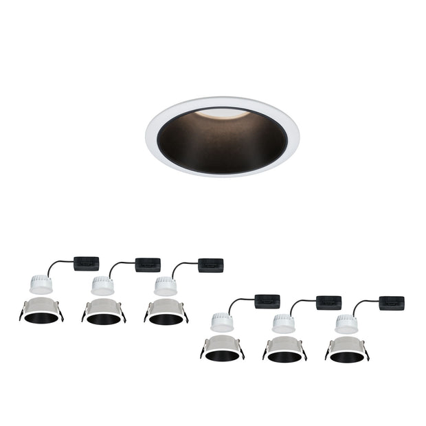 LED Einbauleuchte 3-Step-Dim Cole Coin 6er-Set IP44 rund 88mm Coin 6x6W 6x470lm 230V dimmbar 2700K Weiss/Schwarz matt