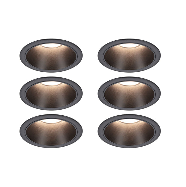 Set LED Einbauleuchte Cole Coin 6er-Set IP44 88mm Coin 6x6W 6x470lm 230V dimmbar 2700K Schwarz matt