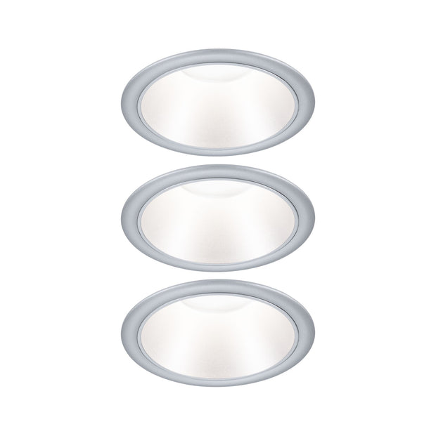 Set LED Einbauleuchte Cole IP44 88mm 2700K 3x6W 3x470lm 230V Silber matt Kunststoff/Alu Zink