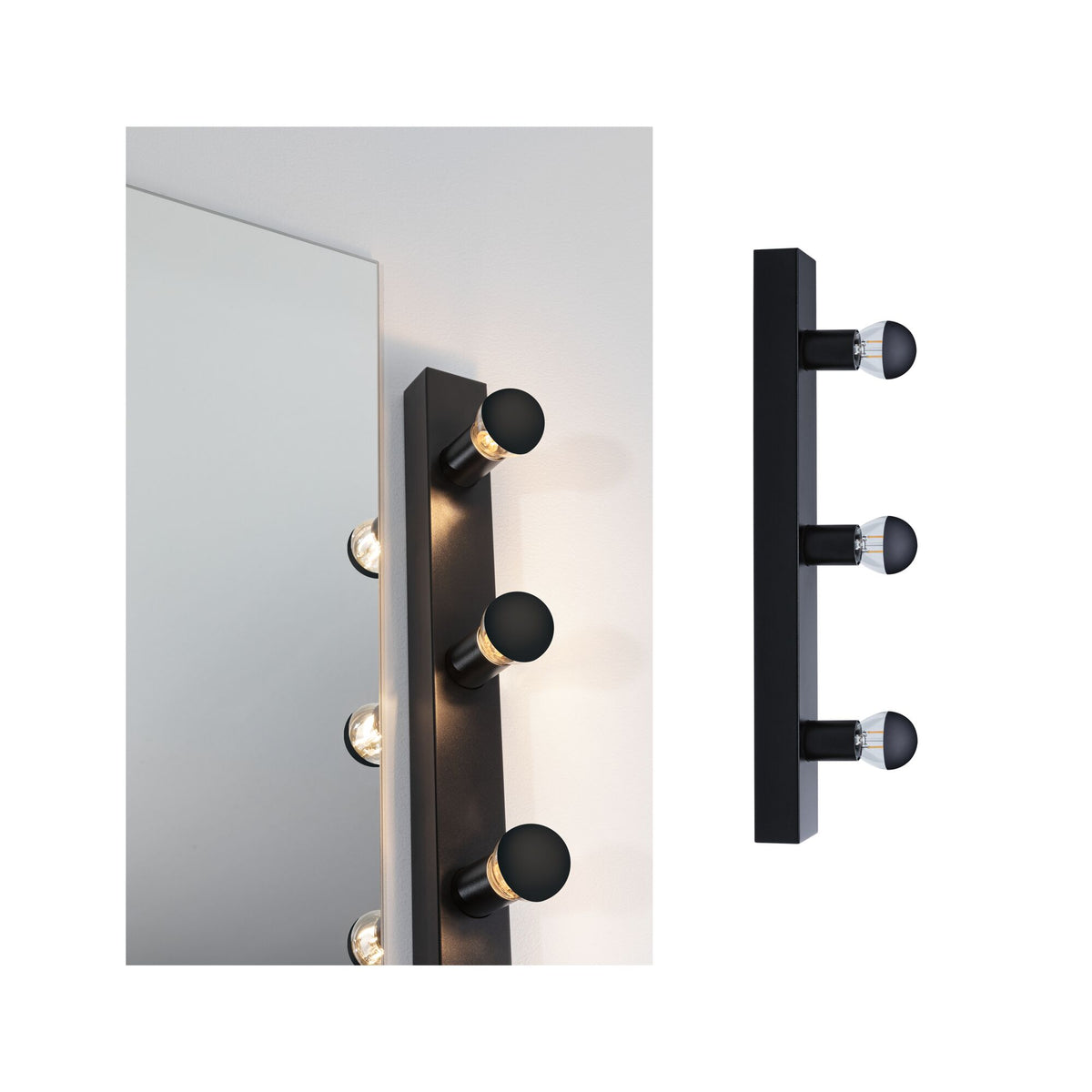Set Spiegelleuchte Regula II inkl. Leuchtmittel 3-flammig IP44 E14 2700K 3x470lm 230V 3x4,5W dimmbar Schwarz/Kopfspiegel Schwarz matt
