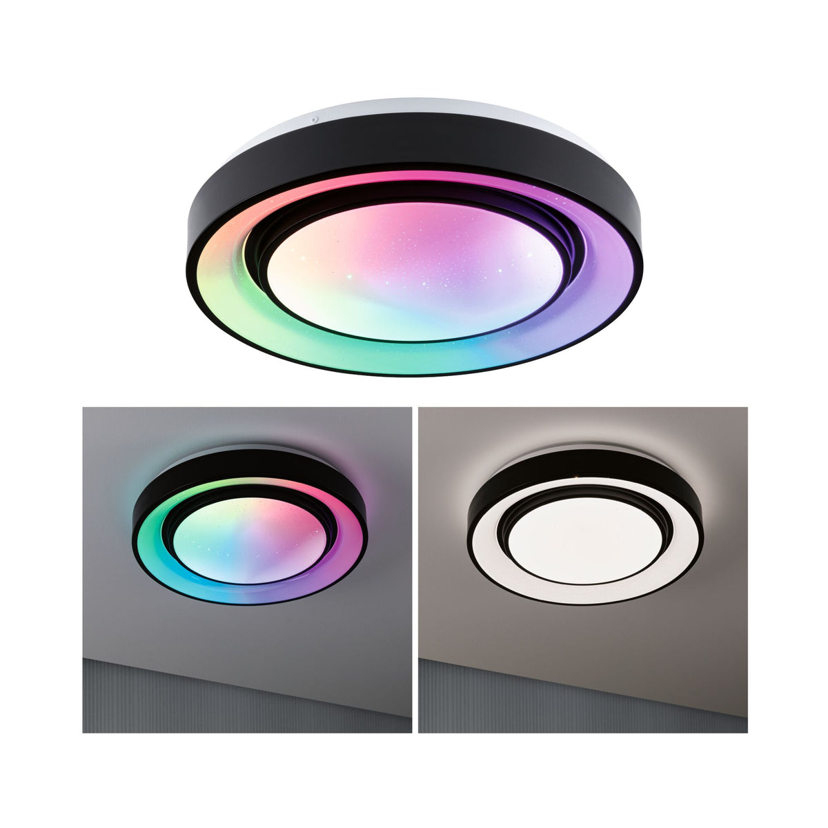 LED Deckenleuchte Rainbow mit Regenbogeneffekt RGBW+ 750lm 230V 22W dimmbar Schwarz/Weiss