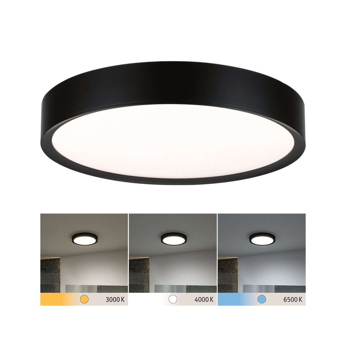 Selection Bathroom LED Deckenleuchte Tega IP44 White Switch 1200lm 230V 22,5W Schwarz matt