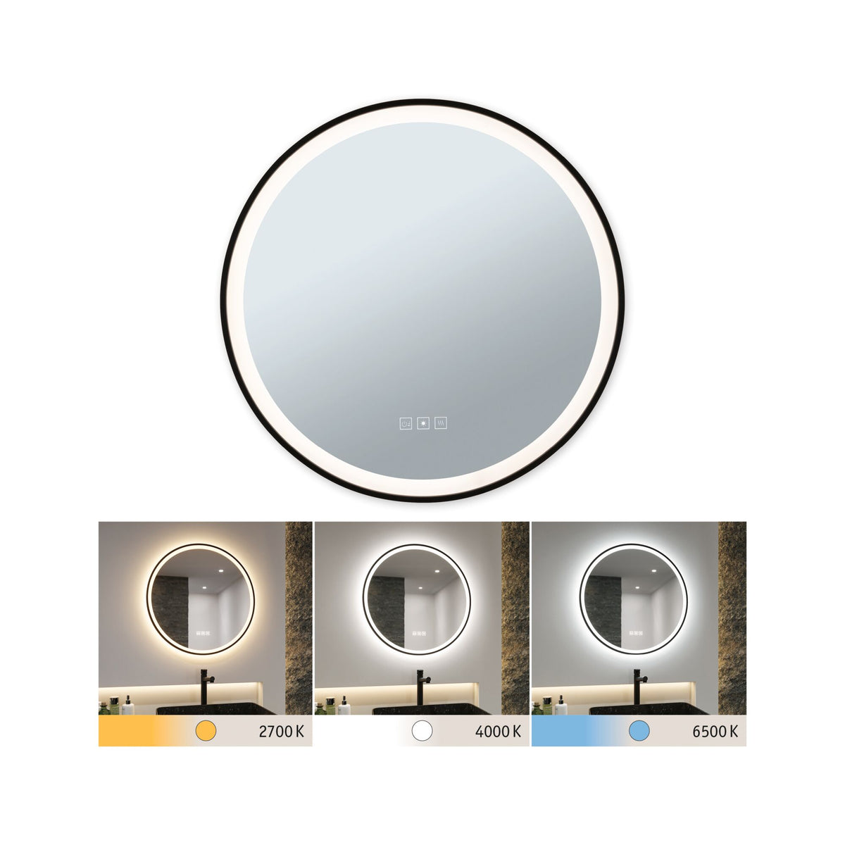 LED Leuchtspiegel Mirra IP44 White Switch 750lm 230V 11,5W dimmbar Schwarz/Spiegel