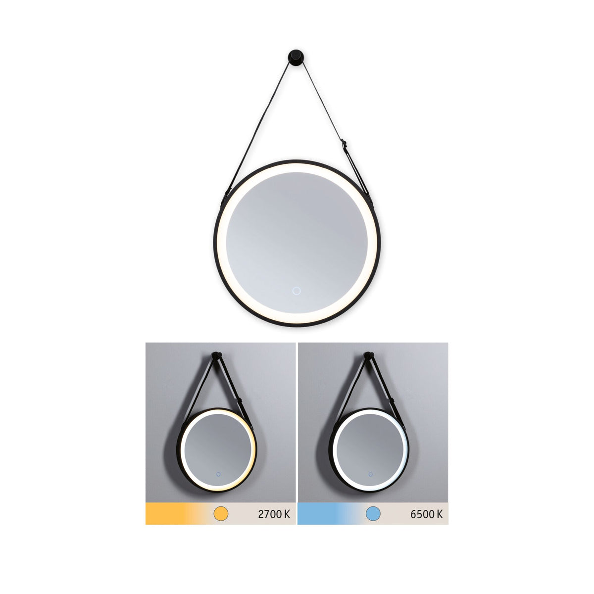 LED Leuchtspiegel Miro IP44 Tunable White 200lm 230V 7,5W Spiegel/Schwarz matt