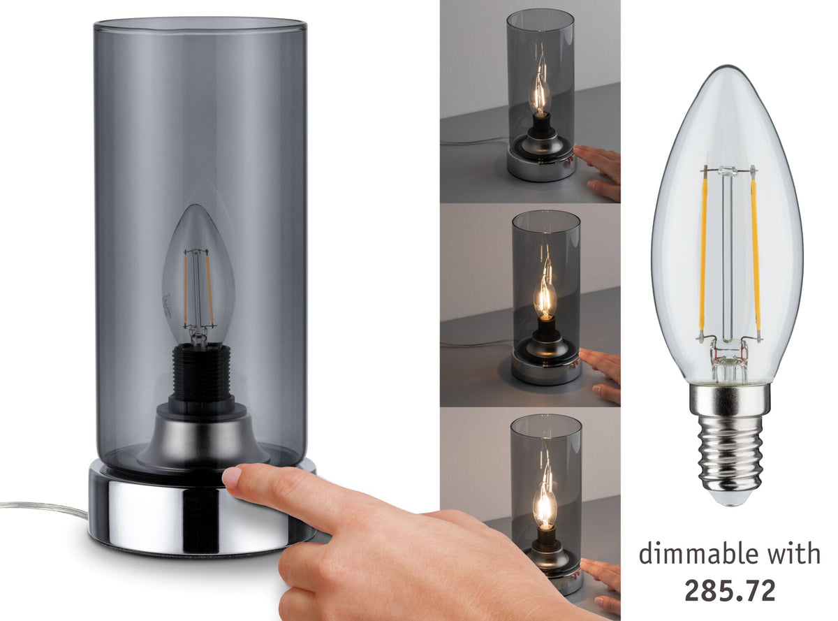 Tischleuchte Pinja E14 max. 20W Chrom/Rauchglas