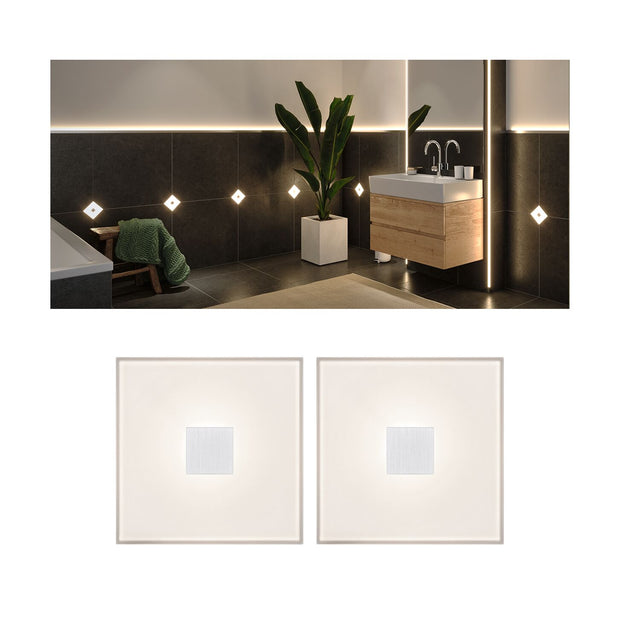 LumiTiles LED Fliesen Square 2er-Set IP44 100x100mm 2x20lm 230/12V 2x0,8W 2700K Weiss Kunststoff/Aluminium