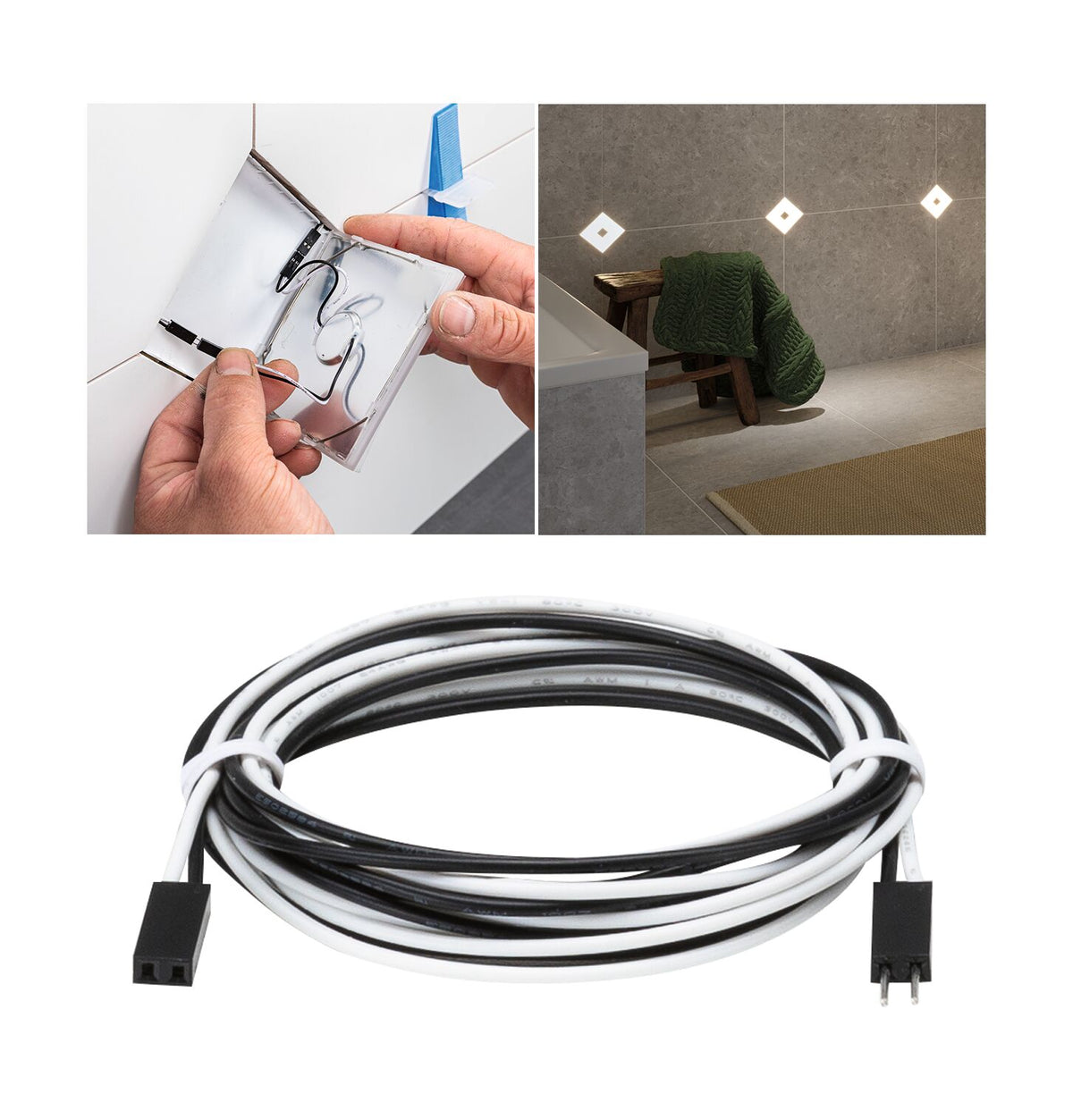 LumiTiles Kabel Square Warmweiss 0,65m 12V Schwarz Kunststoff