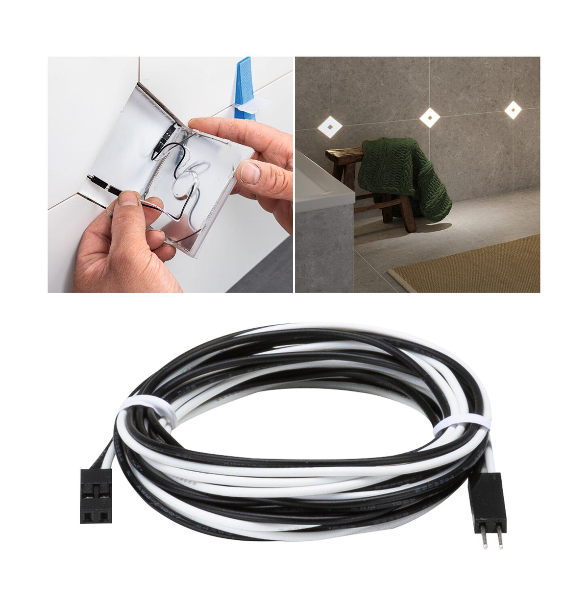 LumiTiles Kabel Square Warmweiss 1,95m 12V Schwarz Kunststoff