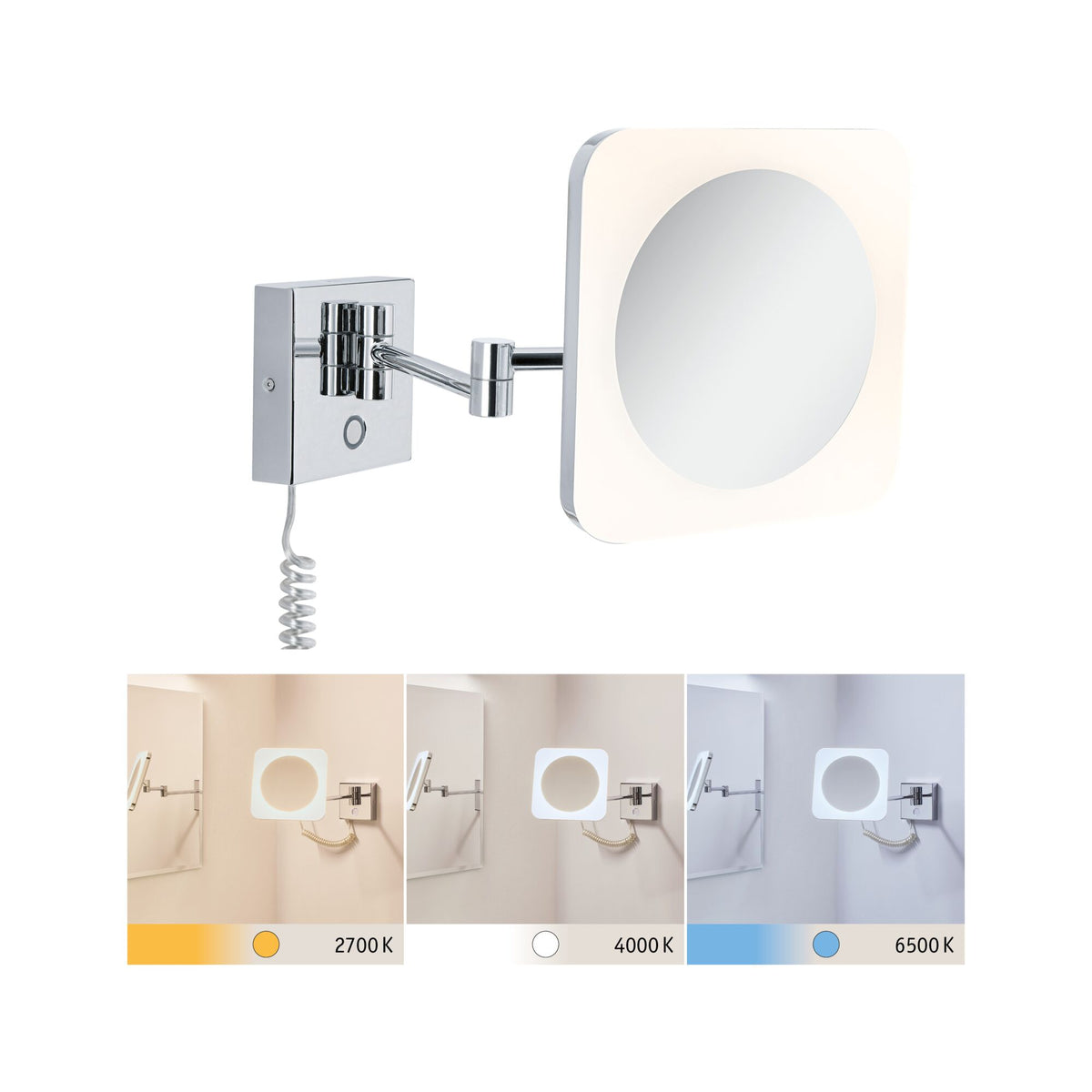 LED Kosmetikspiegel Jora IP44 White Switch 60lm 230V 3,3W Chrom/Weiss/Spiegel