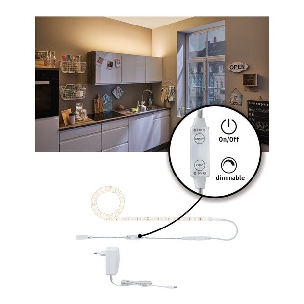 SimpLED Power LED Strip Warmweiss inkl. Dimm/Switch Komplettset 1,5m beschichtet 17W 1100lm/m 72 LEDs/m 3000K 24VA