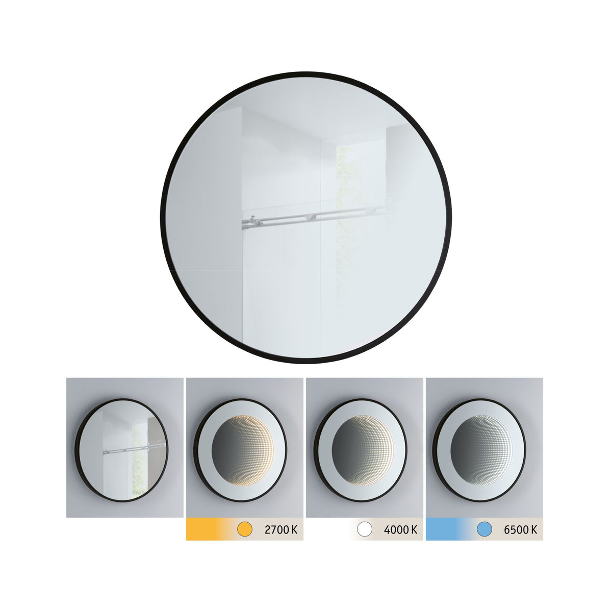 LED Leuchtspiegel Miro IP44 Tunable White 70lm 230V 11,5W Spiegel/Schwarz matt