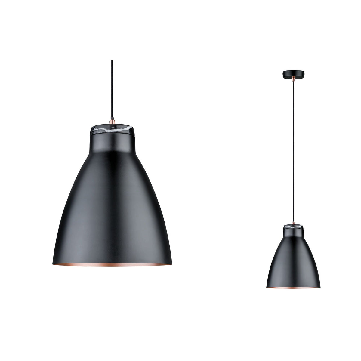 Neordic Pendelleuchte Roald E27 max. 20W Schwarz matt/Kupfer matt dimmbar Metall/Marmor