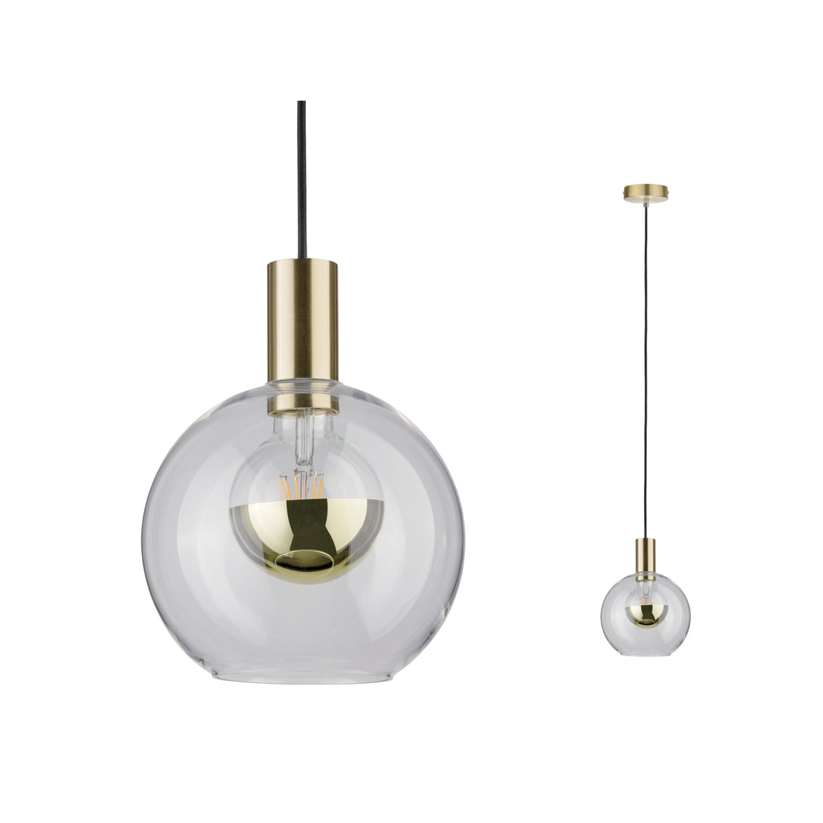 Neordic Pendelleuchte Esben E27 max. 20W Klar/Messing gebuerstet dimmbar Glas/Metall