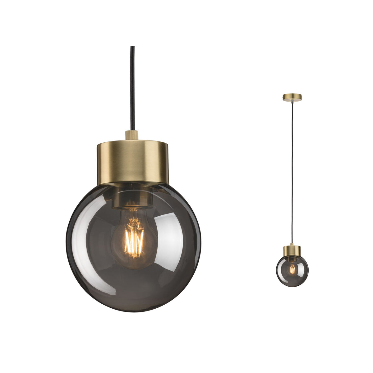 Neordic Pendelleuchte Linja E27 max. 20W Rauchglas/Messing gebuerstet dimmbar Spiegel/Glas/Metall
