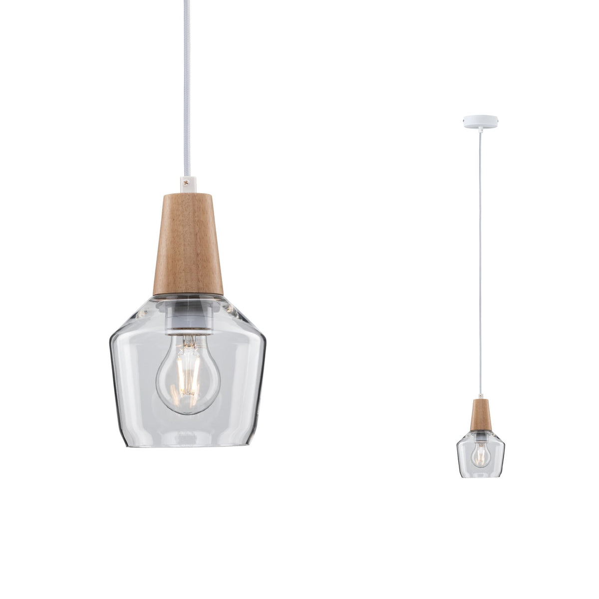 Neordic Pendelleuchte Ylvie E27 max. 20W Holz/Klar dimmbar Holz/Glas
