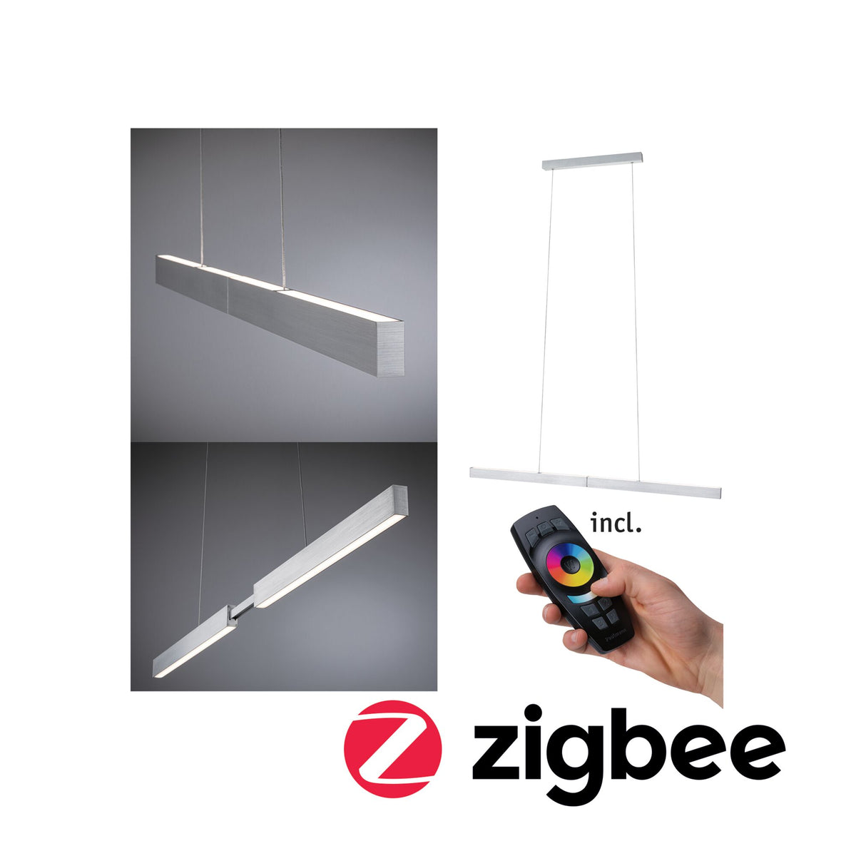 LED Pendelleuchte Smart Home Zigbee 3.0 Aptare 2700K dimmbar 2x2400lm 2x18W Alu gebuerstet