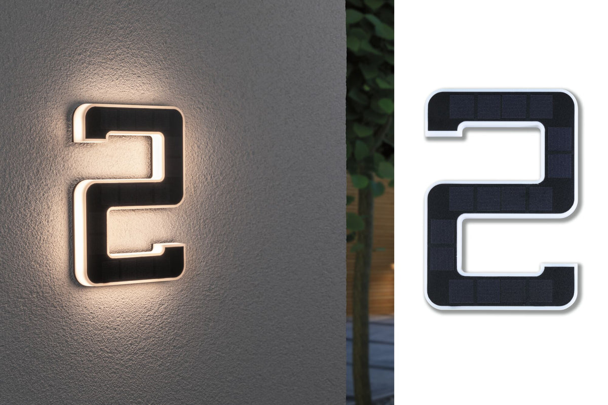 Solar LED Hausnummernleuchte inkl. wechselbarer Akku Nummer 2 IP44 3000K 6lm Schwarz
