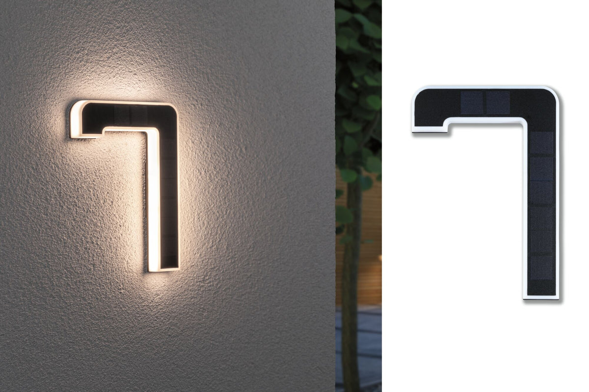 Solar LED Hausnummernleuchte inkl. wechselbarer Akku Nummer 7 IP44 3000K 6lm Schwarz