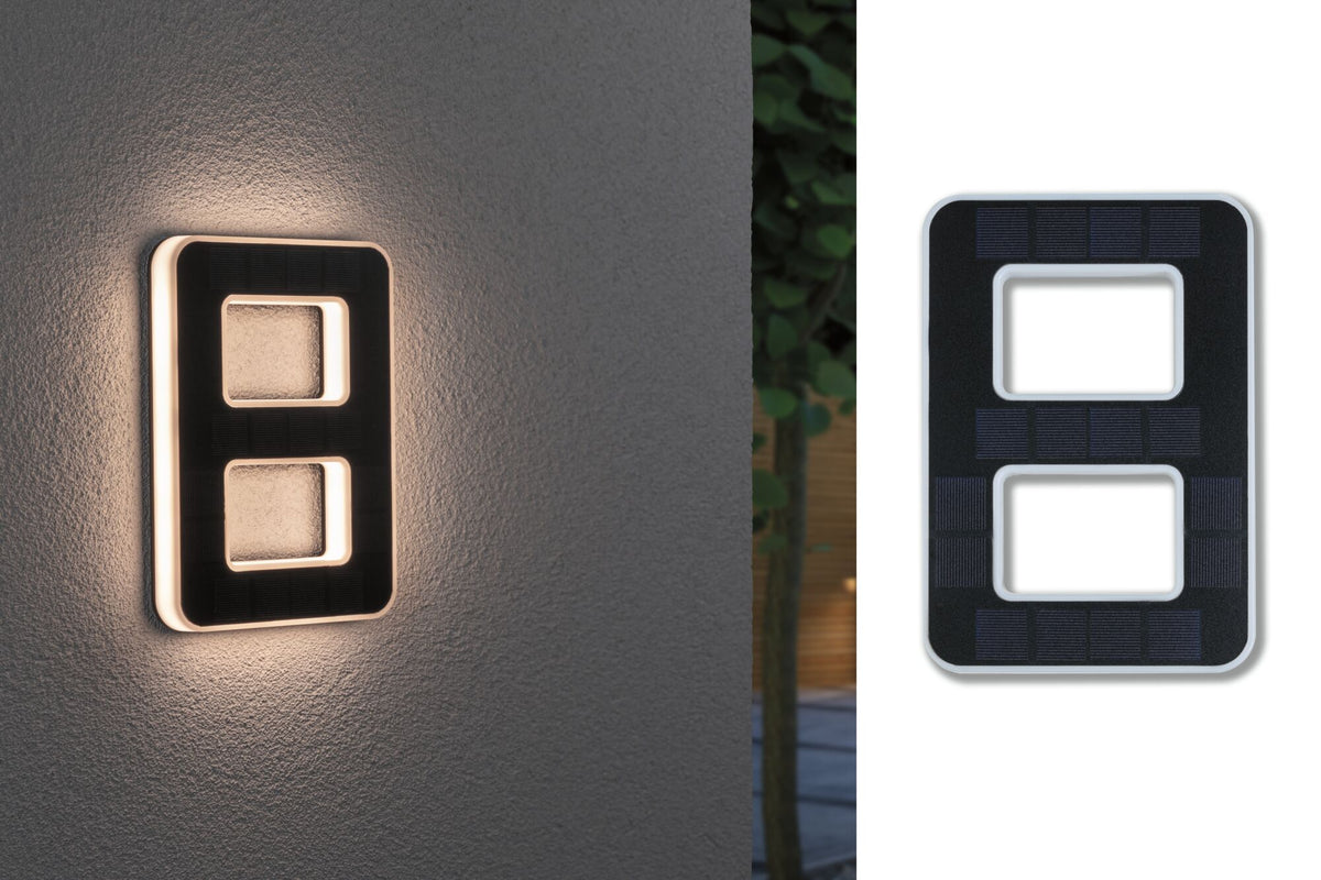 Solar LED Hausnummernleuchte inkl. wechselbarer Akku Nummer 8 IP44 3000K 6lm Schwarz