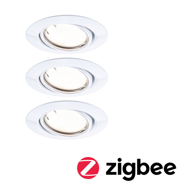 LED Einbauleuchte Smart Home Zigbee 3.0 Base Coin Basisset schwenkbar rund 90mm 20 Grad Coin 3x4,9W 3x430lm 230V dimmbar 3000K Weiss