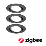 LED Einbauleuchte Smart Home Zigbee 3.0 Base Coin Basisset schwenkbar rund 90mm 20 Grad Coin 3x4,9W 3x430lm 230V dimmbar 3000K Schwarz matt