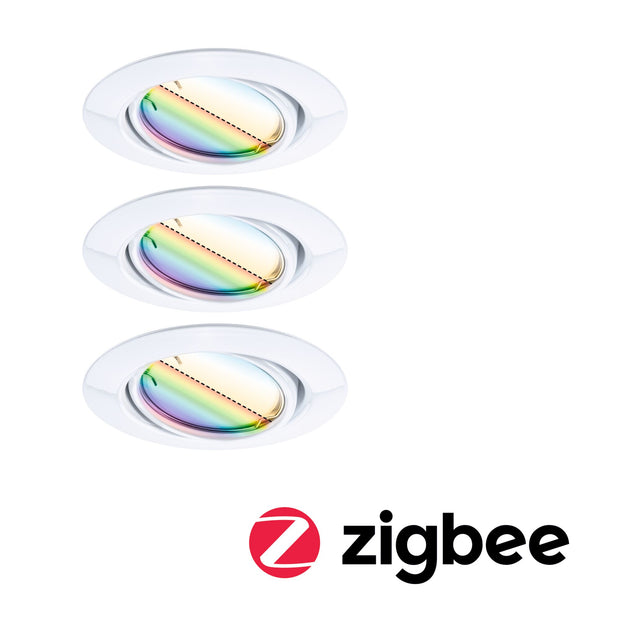 LED Einbauleuchte Smart Home Zigbee 3.0 Base Coin Basisset schwenkbar rund 90mm 20 Grad Coin 3x4,9W 3x420lm 230V dimmbar RGBW+ Weiss
