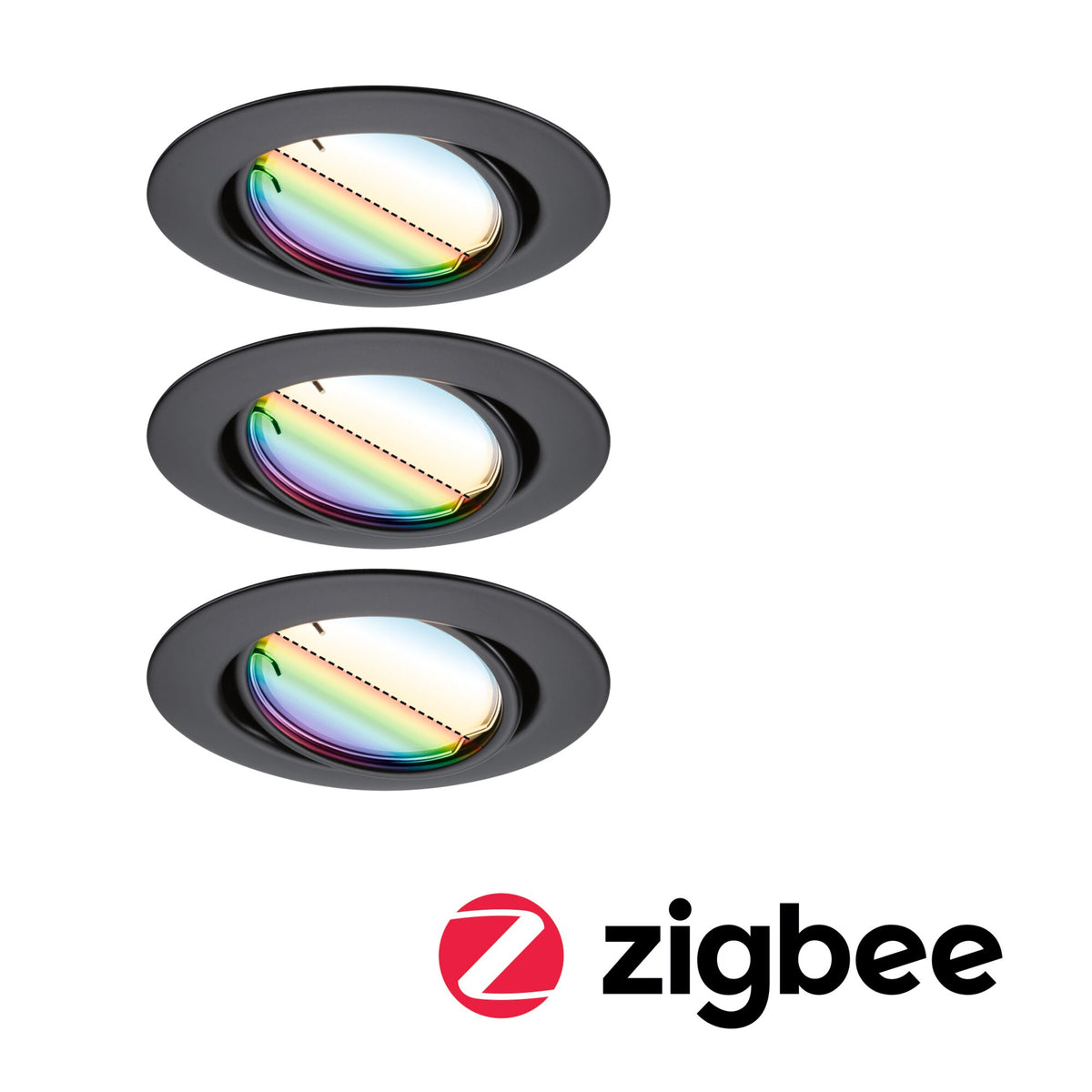 LED Einbauleuchte Smart Home Zigbee 3.0 Base Coin Basisset schwenkbar rund 90mm 20 Grad Coin 3x4,9W 3x420lm 230V dimmbar RGBW+ Schwarz matt