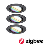 LED Einbauleuchte Smart Home Zigbee 3.0 Base Coin Basisset schwenkbar rund 90mm 20 Grad Coin 3x4,9W 3x420lm 230V dimmbar RGBW+ Schwarz matt