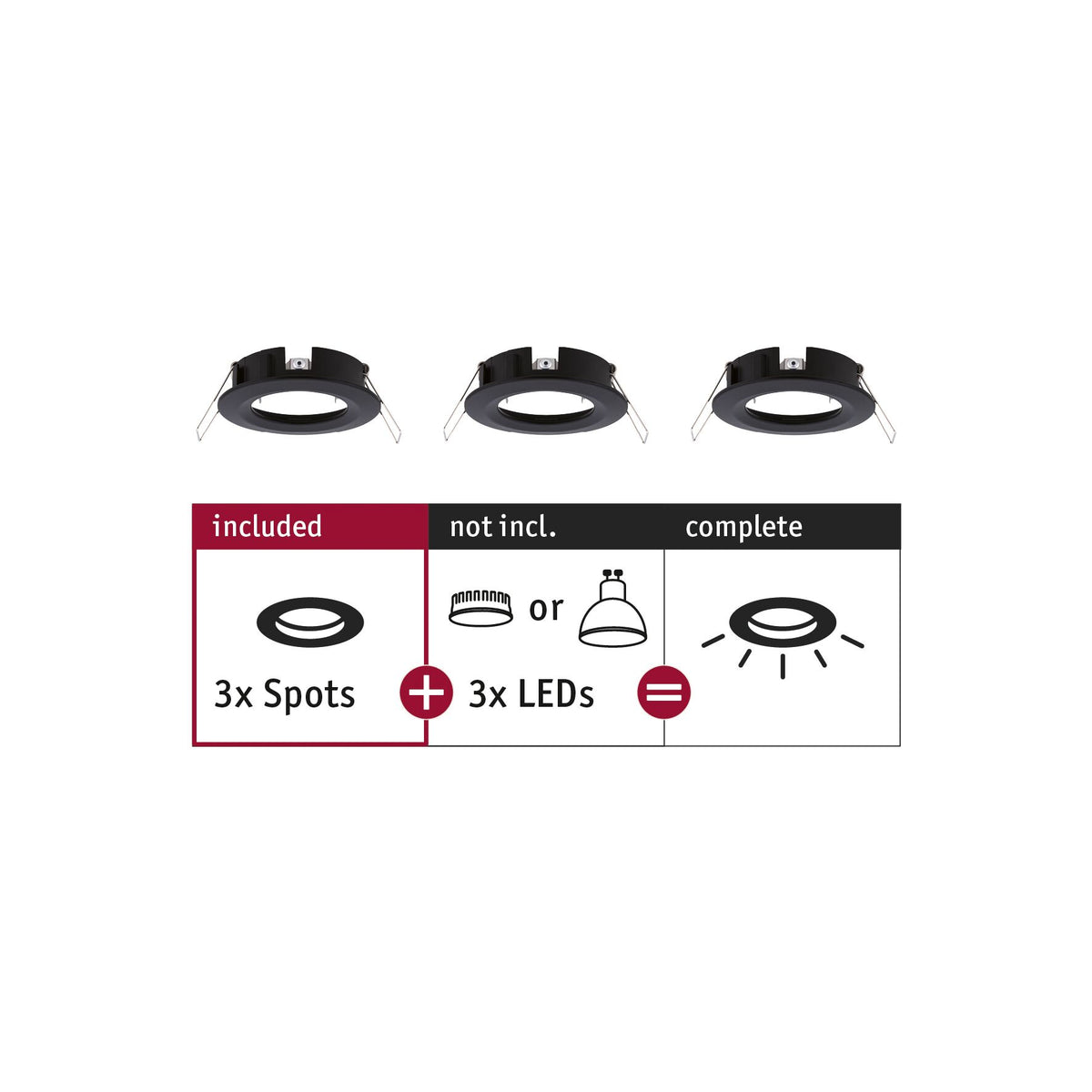 Einbauleuchte Choose Basisset starr IP44 rund 78mm max. 3x10W 230V dimmbar Schwarz matt