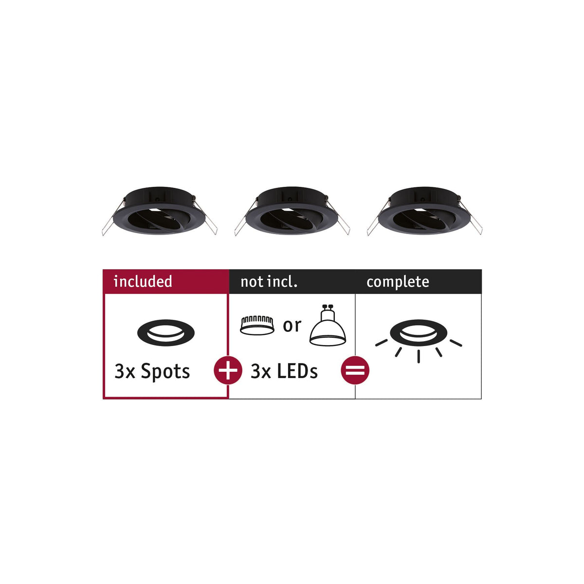Einbauleuchte Choose Basisset schwenkbar rund 84mm 50 Grad max. 3x10W 230V dimmbar Schwarz matt
