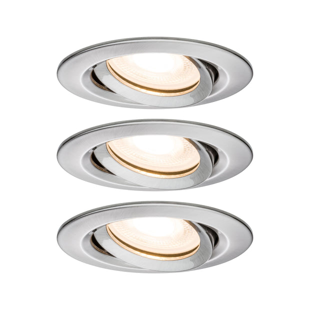 LED Einbauleuchte Nova Plus 3er-Set schwenkbar IP65 rund 93mm 30 Grad GU10 3x7W 3x460lm 230V dimmbar 2700K Eisen gebuerstet