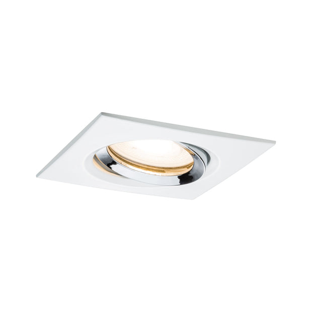 Einbauleuchte Nova Plus schwenkbar IP65 eckig 93x93mm 30 Grad GU5,3 / GU10 max. 35W 230/12V dimmbar Weiss matt/Chrom