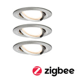 LED Einbauleuchte Smart Home Zigbee 3.0 Nova Plus Coin Basisset schwenkbar rund 84mm 50 Grad Coin 3x6W 3x470lm 230V dimmbar 2700K Eisen gebuerstet